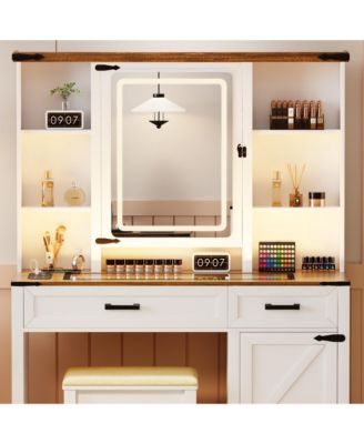 40" Farmhouse Makeup Vanity with LED Mirror & Charging Station
