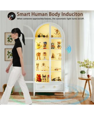 73" Arched Glass Display Cabinet with LED & Motion Sensor