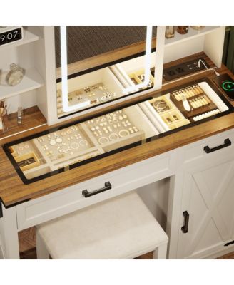 Sliding LED Mirror Makeup Wood Vanity with Power Outlets