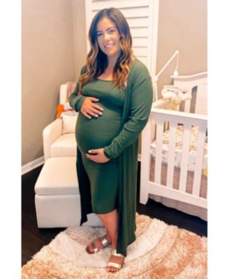Maternity Olive Ribbed Cardigan 2 Piece Set