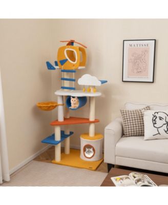 70 Inch Tall Aviation-themed Cat Tree with Helicopter Top Perch and Platforms