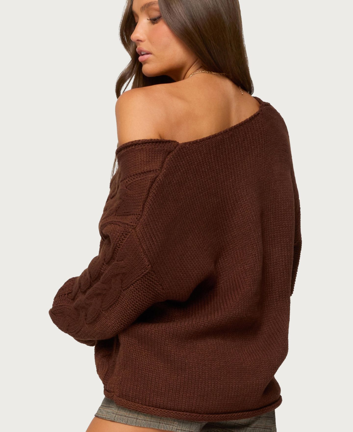 Женский свитер Edikted Inga Oversized Cable Knit, цвет: Коричневый — фото 3
