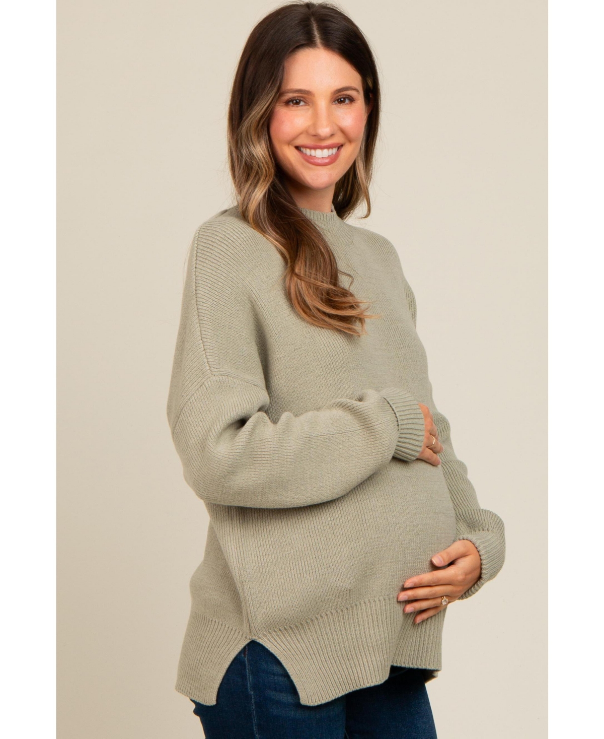 Pinkblush Maternity Light Olive Mock Neck Basic Sweater