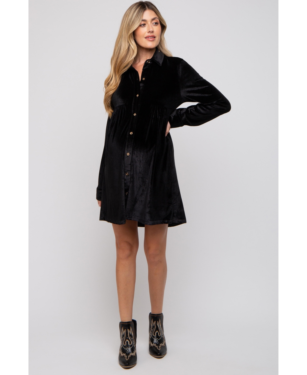Pinkblush Maternity Black Velvet Button Down Dress