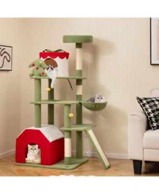 61 Inches Cute Christmas Cat Tree with Sisal Scratching Posts and 2 Condos