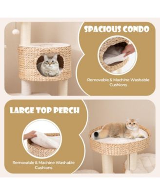 Modern Cat Tree for Indoor Cats with Cattail Fluff Condo and Top Perch