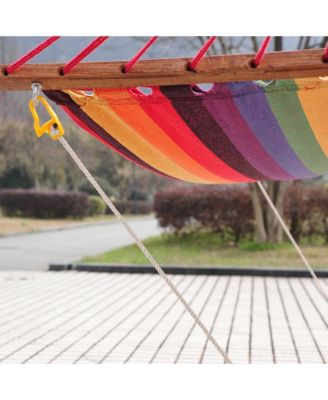 Wooden Curved Arc Hammock Stand with Cotton Hammock Outdoor Patio Swing Multicolor