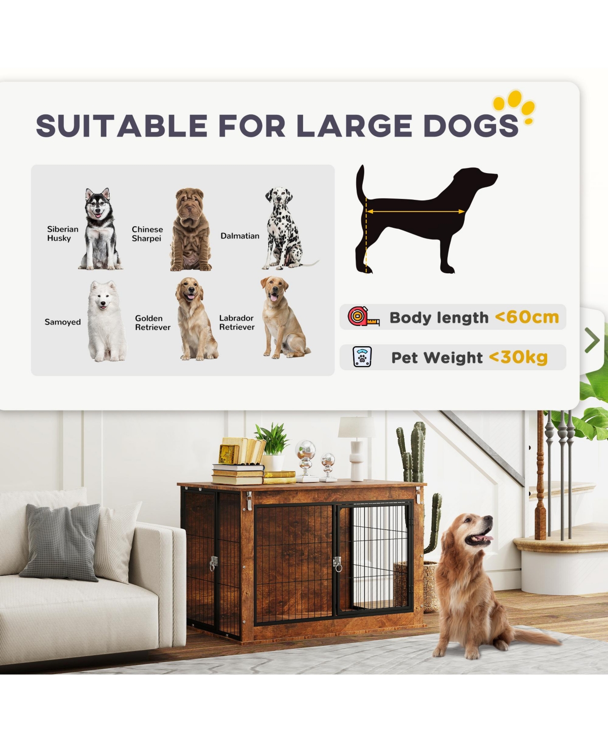 PawHut 39" Dog Crate Furniture w/ Flip-up Top Opening, 2 Doors, for L Dogs