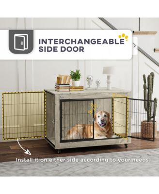 39" Dog Crate Furniture on Wheels, for Large Dogs,