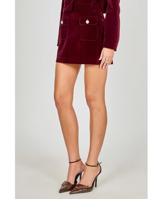 Women's Velvet Jeweled Button Mini Skirt