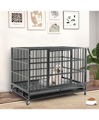 48 Inch Foldable Heavy-Duty Metal Dog Cage with Lockable Rolling Casters and Tray-48 inches