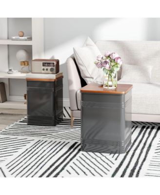 Ottoman with Storage Set of 2, Ottoman Stool with Metal Frame,