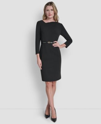 Women's 3/4 Sleeve Asymmetric Neck Sheath Dress