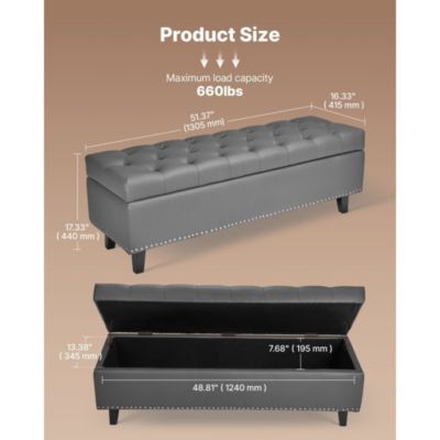 PU Leather Storage Ottoman Bench with Button Tufted Seat