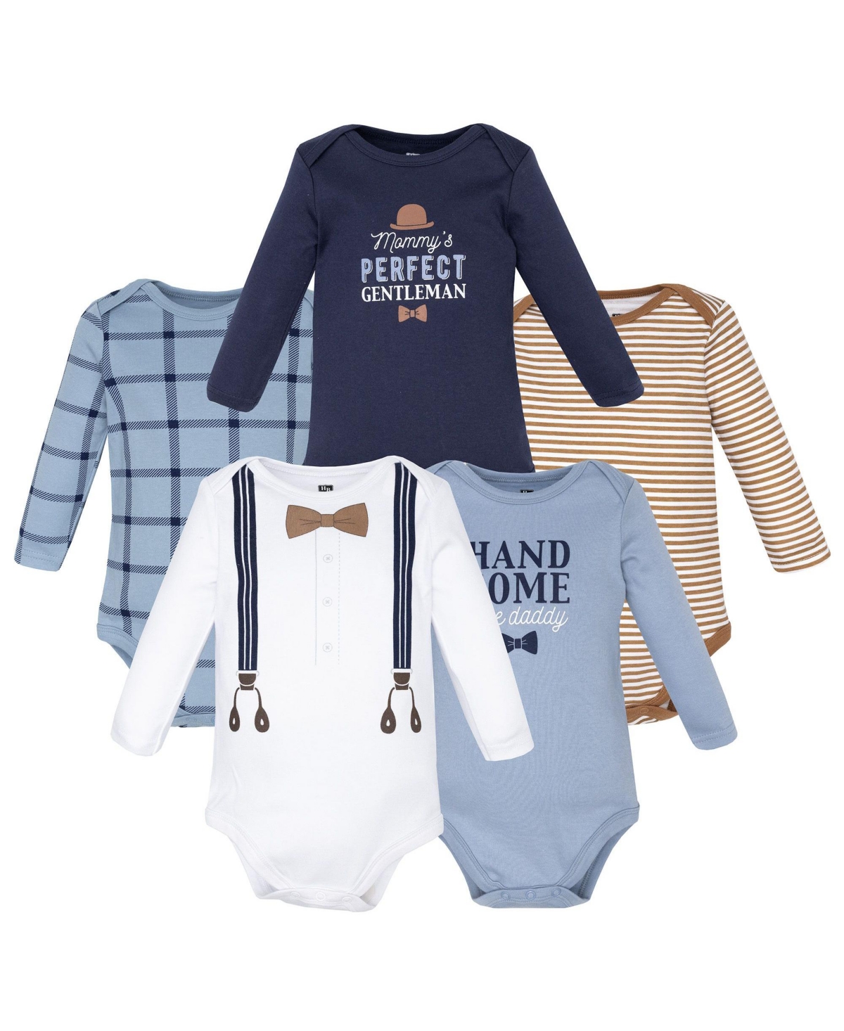 Hudson Baby Baby Boys Hudson Cotton Long-Sleeve Bodysuits 5-Pack, Handsome Like Daddy, 9-12 Months