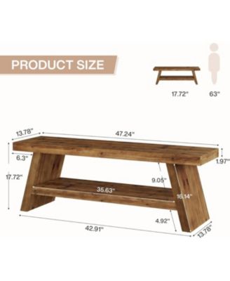 2-Tier Entryway Bench, Hallway Foyer Solid Wood Seating with Open Shelves