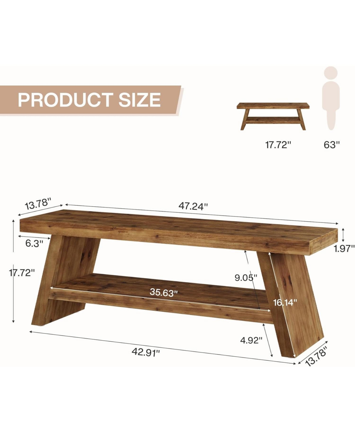 Tribesigns 2-Tier Entryway Bench, Hallway Foyer Solid Wood Seating with Open Shelves