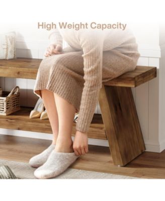 2-Tier Entryway Bench, Hallway Foyer Solid Wood Seating with Open Shelves