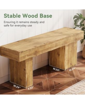 Solid Wood Bench, 47” Farmhouse Entryway Bench with Thickened Seat & Artistic Legs, Indoor Bench