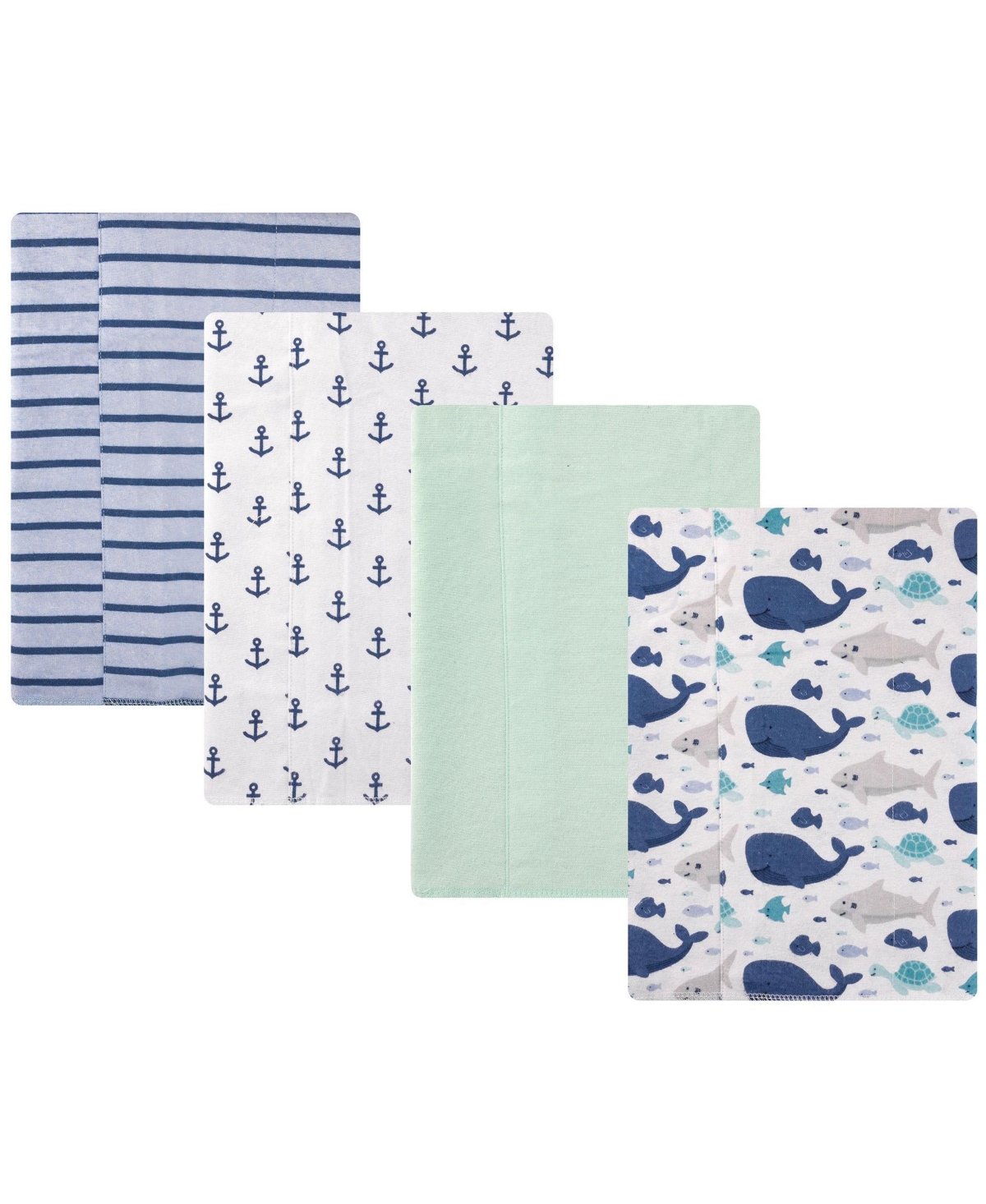 Hudson Baby Cotton Flannel Burp Cloths -Pack, Sea Friends