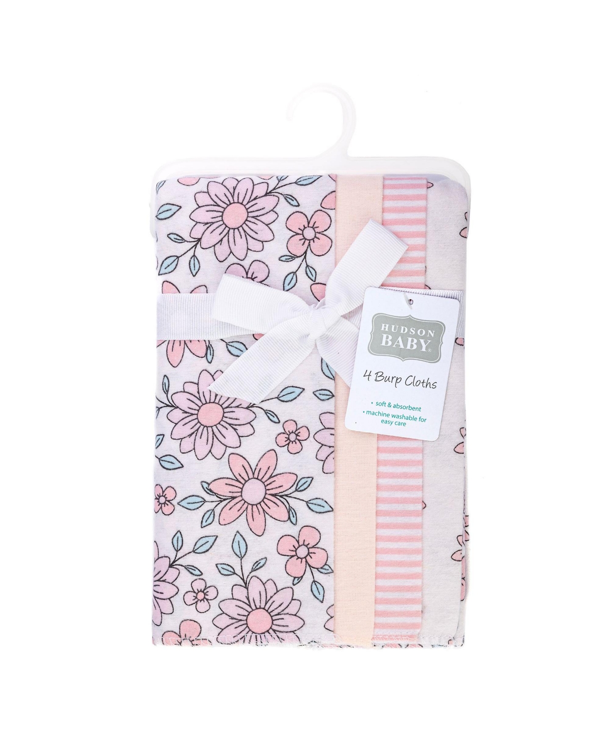 Hudson Baby Infant Girls Cotton Flannel Burp Cloths -Pack, Pink Mint Floral