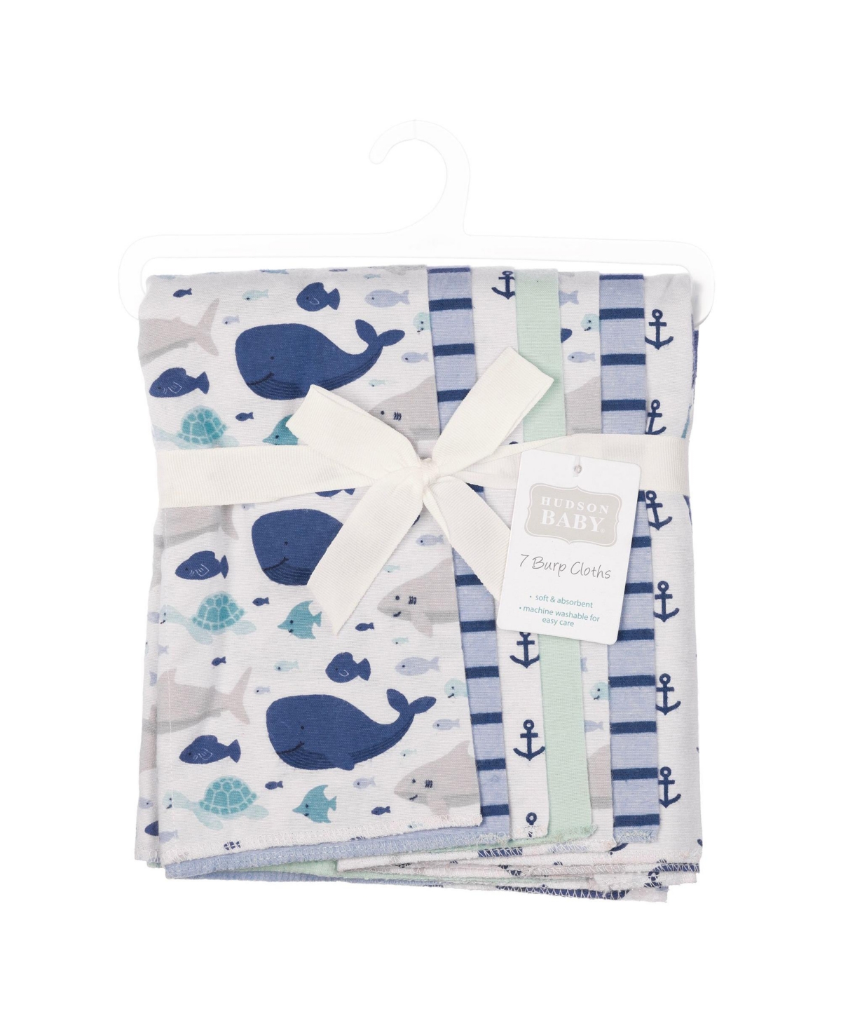 Hudson Baby Cotton Flannel Burp Cloths 7-Pack, Sea Friends , One Size