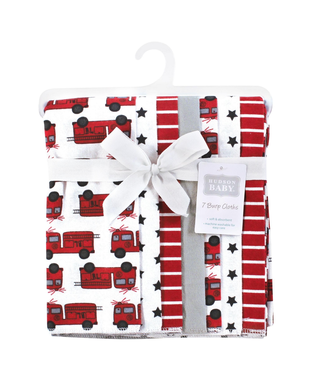Hudson Baby Infant Boys Cotton Flannel Burp Cloths 7-Pack, Fire Truck , One Size