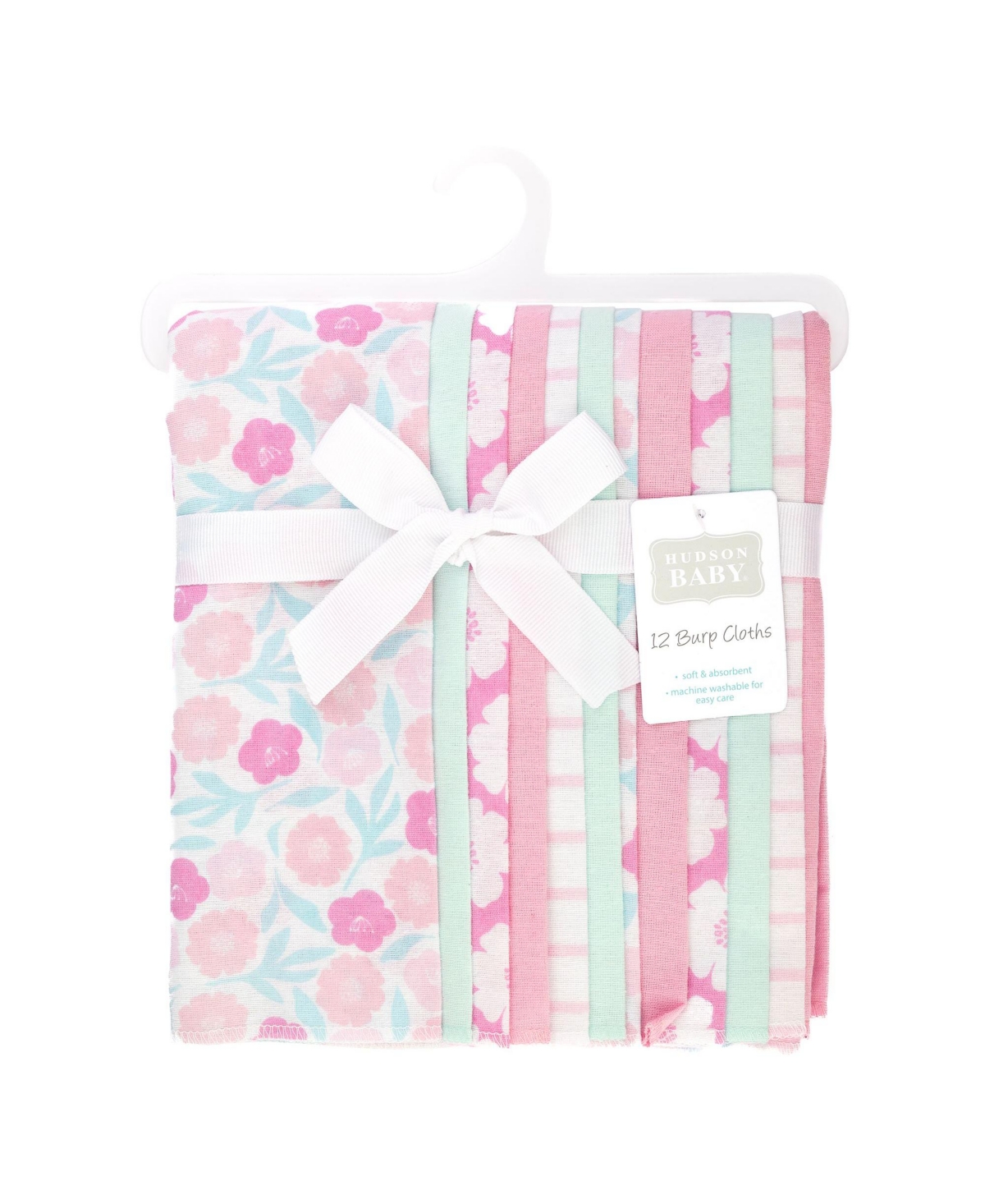 Hudson Baby Infant Girls Cotton Flannel Burp Cloths 12-Pack Bundle, Pink Daisies, One Size