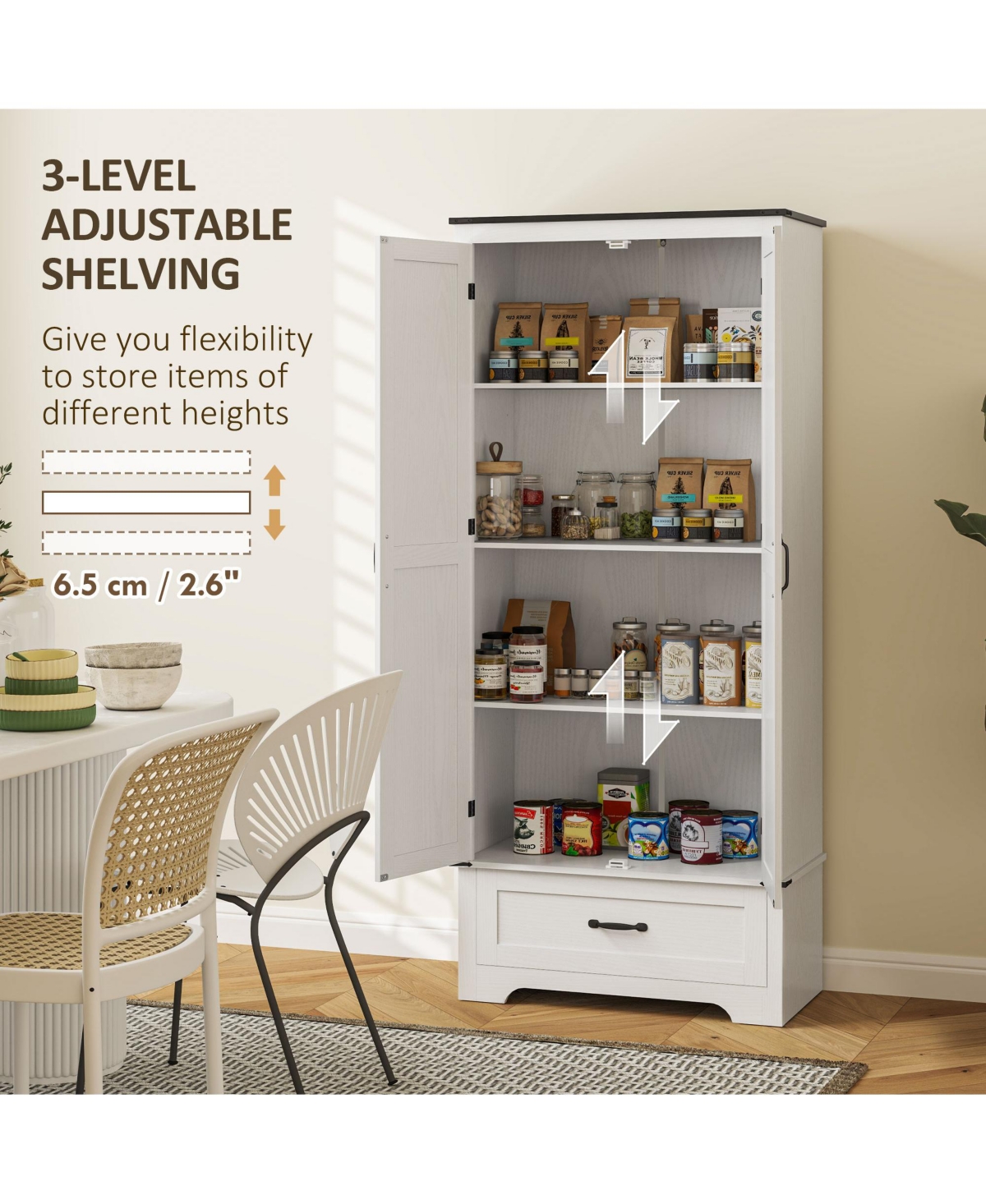 Homcom 72" Farmhouse Pantry Cabinet, Kitchen Pantry Cabinet