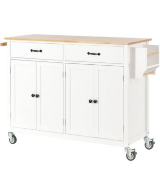 54.3inch Kitchen Island Cart with Solid Wood Top, Locking Wheels, 4-Door Cabinet, Two Drawers, Spice Rack and Towel Rack for Dining Room