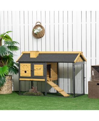 Wooden Rabbit Hutch Outdoor with Run, Bunny Cage with Removable Tray