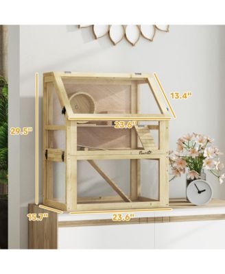 3 Tiers Wooden Hamster Cage w/ Detachable Bottom, 24" x 16" x 29.5"