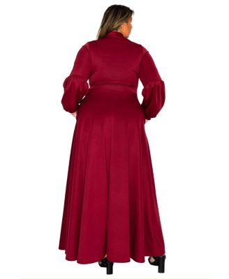 Plus Size Bella Donna Dress with Ribbon and Bishop Sleeves