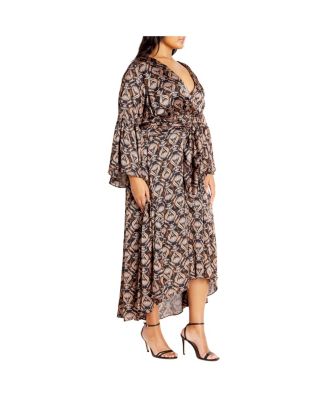 Women's Tie Front Fan Maxi Dress