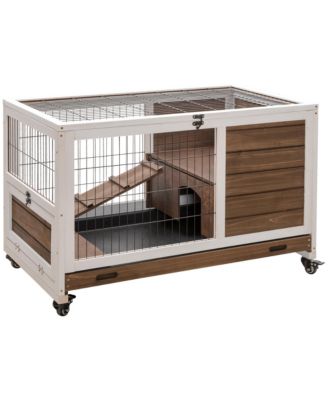 Rabbit Hutch Indoor Small Animal House w/ Pull Out Tray Casters Ramp