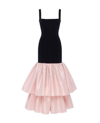 Women's Black Fitted Maxi Dress With Puffy Tiered Skirt