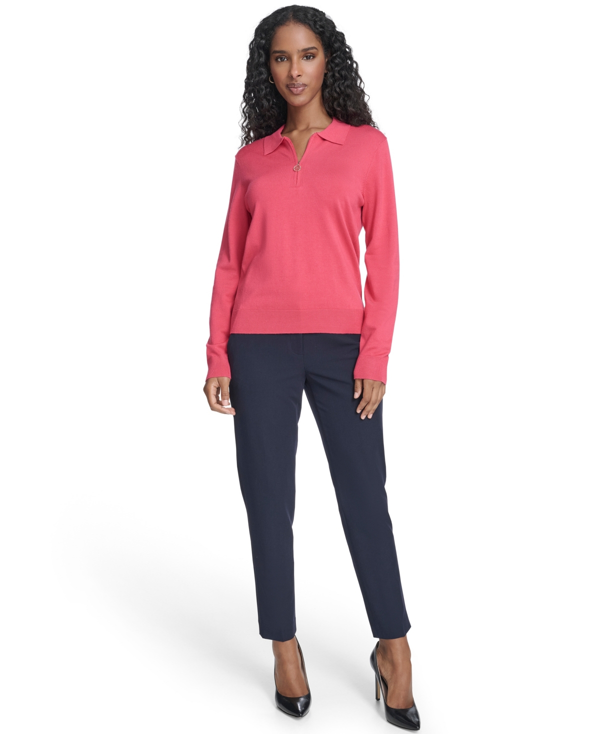 Tommy Hilfiger Women's Long-sleeve Quarter-zip Polo Sweater In Pink