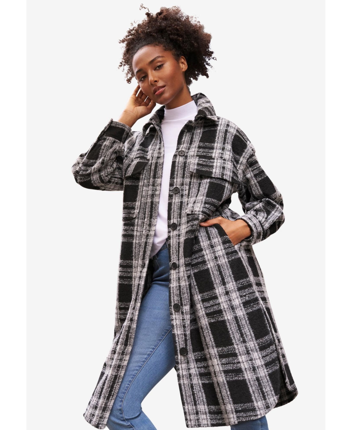 ellos Women's Wool Blend Long Shirt Jacket