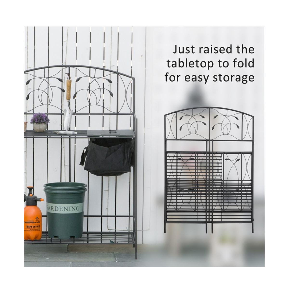 Garden Work Bench with Multi-Layer Open Shelf Design