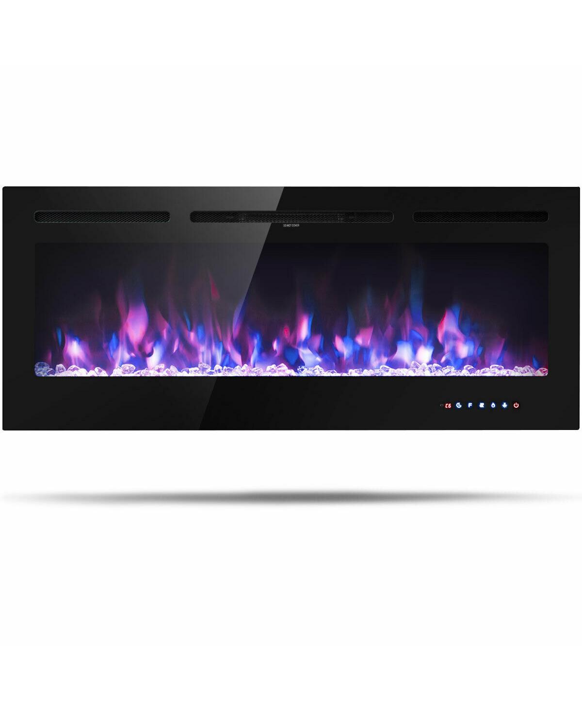50 Inch Recessed Electric Insert Wall Mounted Fireplace with Adjustable Brightness