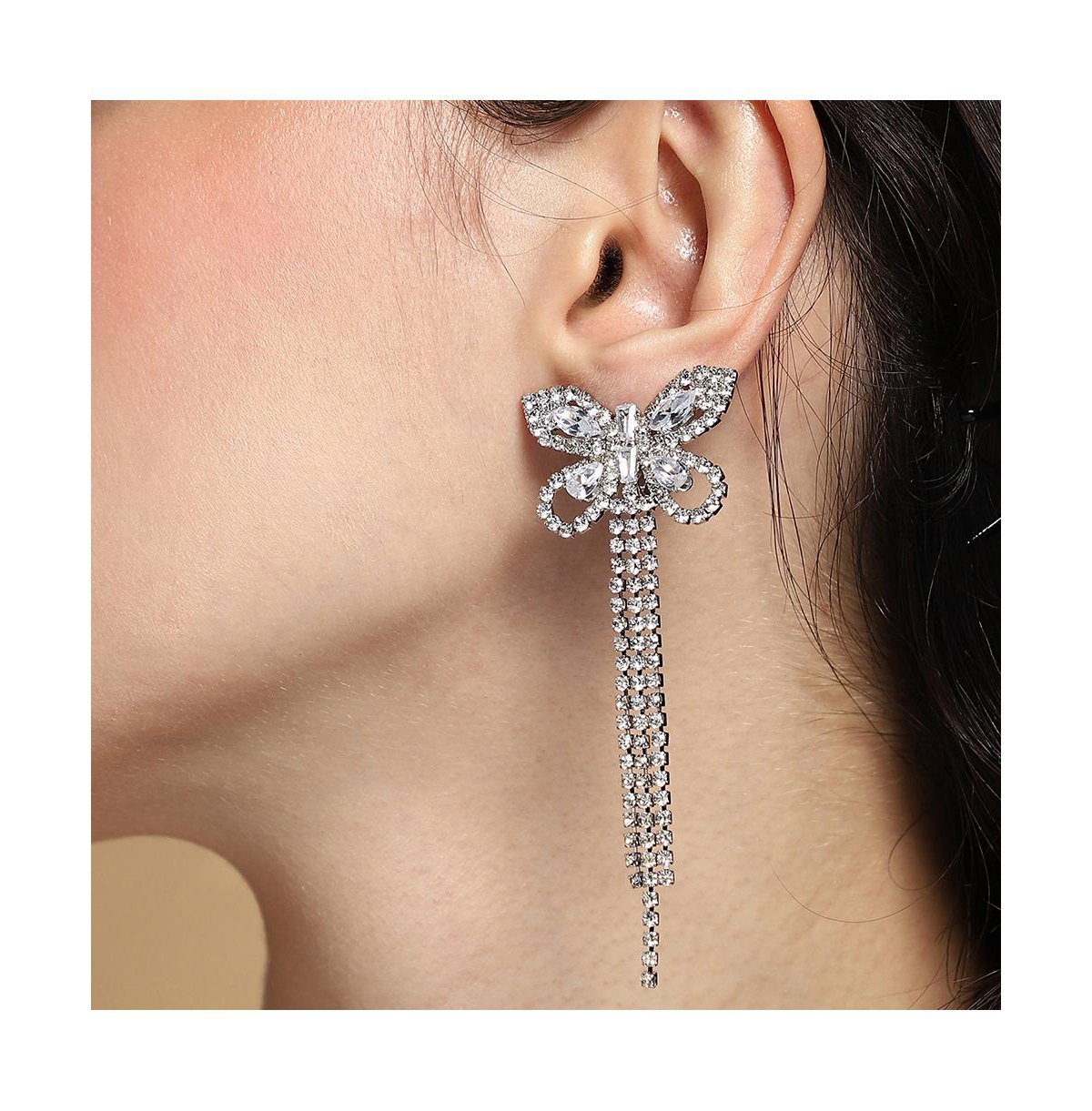 Women's The Bijou-Papillon Drop Earrings - Crystal Silver