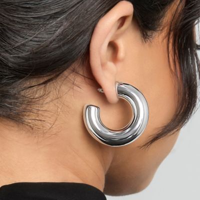Chunky Silver-Tone Hoop Earrings
