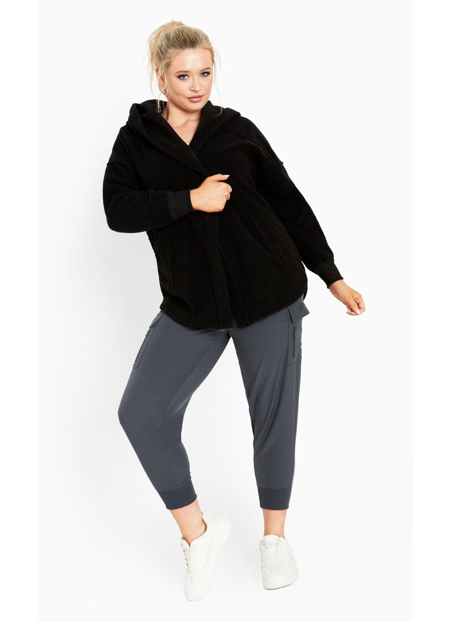 Женская куртка Avenue Plus Size Weekender Hooded Fleece, цвет: Чёрный — фото 3