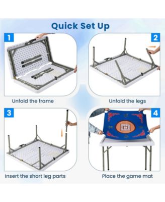 Portable Folding Mahjong Table with Cup Holders & Game Mat