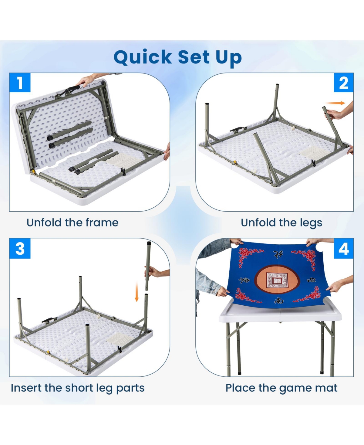 Portable Folding Mahjong Table with Cup Holders & Game Mat