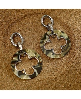 Women's The Clover-Tortoiseshell Drop Earrings - Chrome Silver