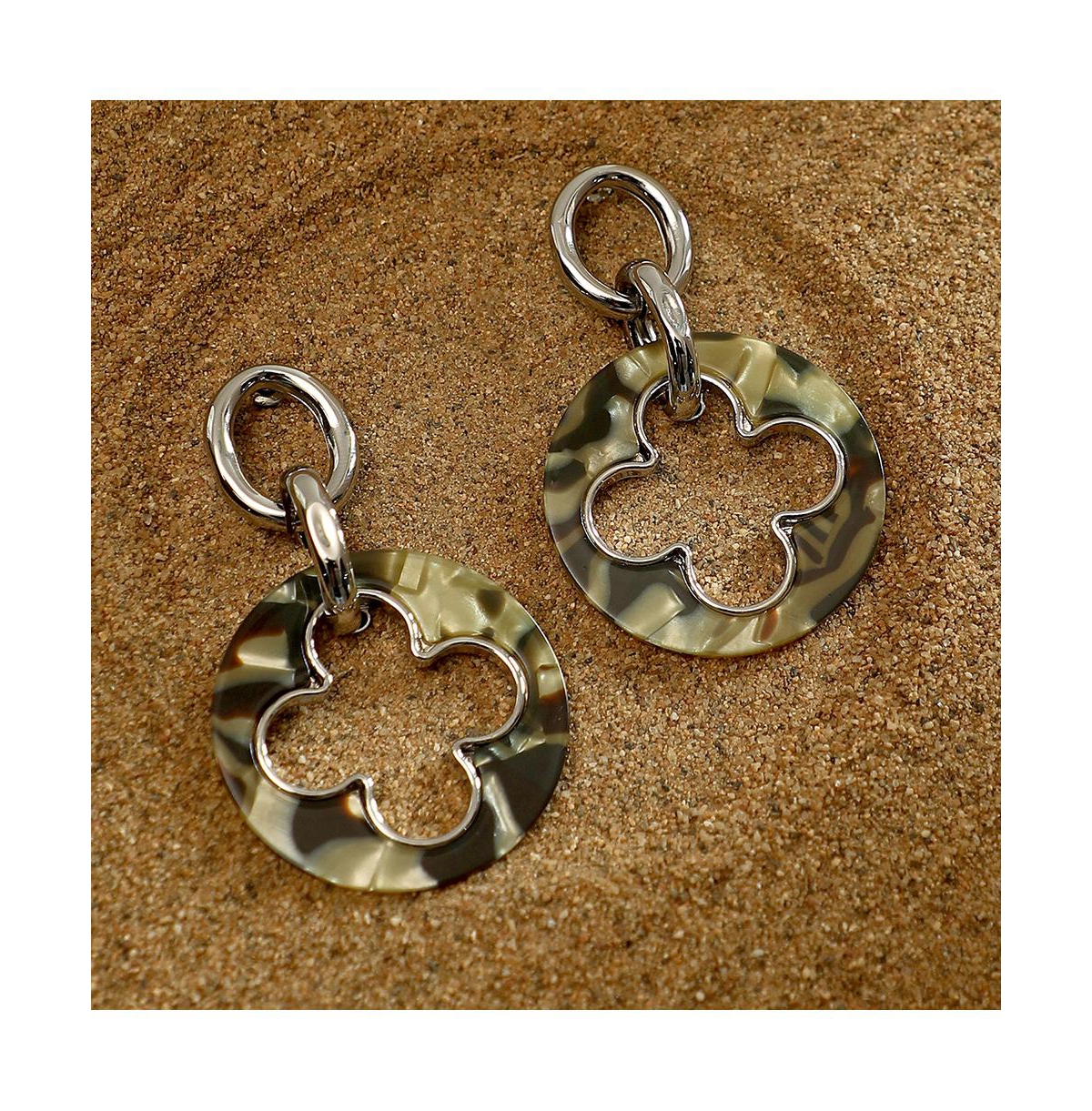 Women's The Clover-Tortoiseshell Drop Earrings - Chrome Silver