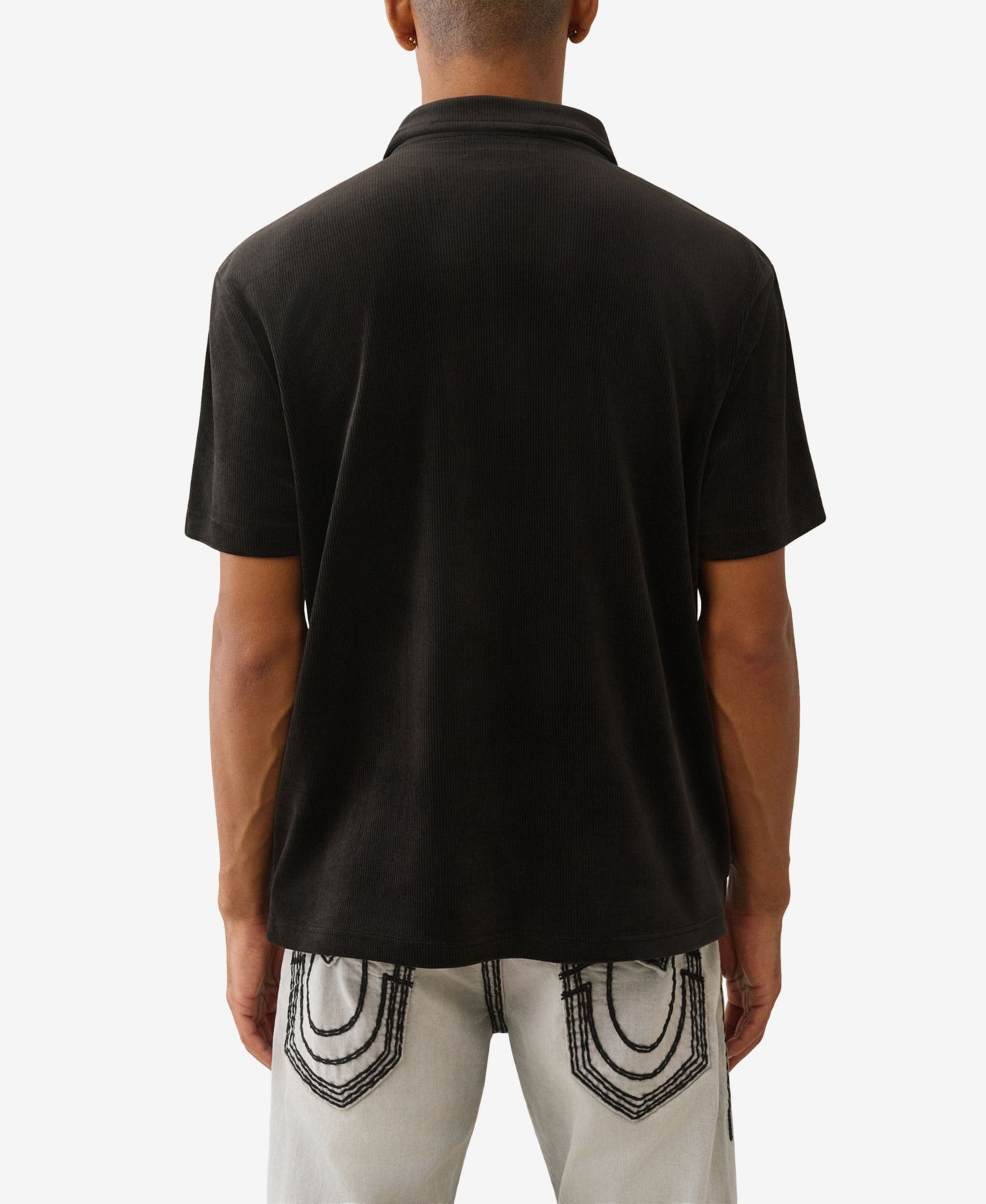 Мужское поло True Religion Short-Sleeve Velour Polo Shirt, цвет: Угольно-чёрный — фото 3