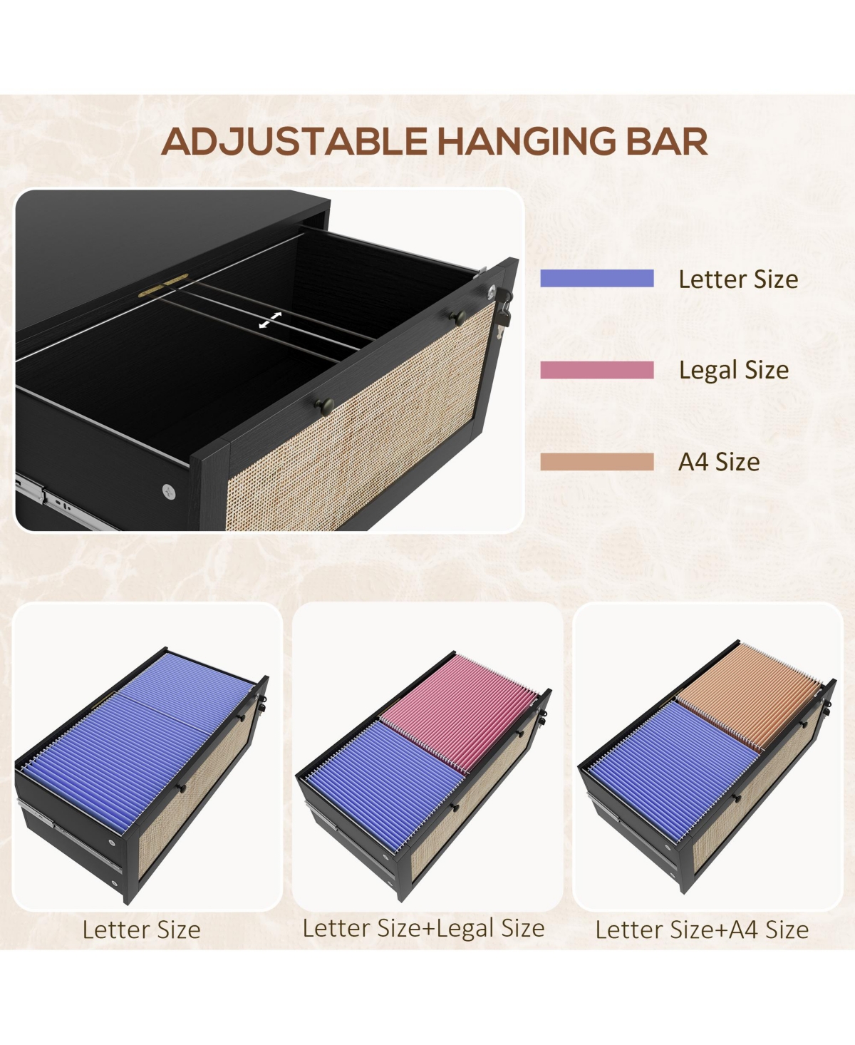 Vinsetto Filing Cabinet with Hanging Bar for Letter A4 Legal