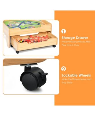 Children's Wooden Railway Set Table with 100 Pieces Storage Drawers